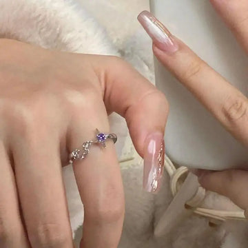 DAIIIBABYYY  -  Simple Purple Zircon Cross Star Chain Rings Fashion Romantic Geometric Chain Splice Rings Women Girl Finger Jewelry Accessories